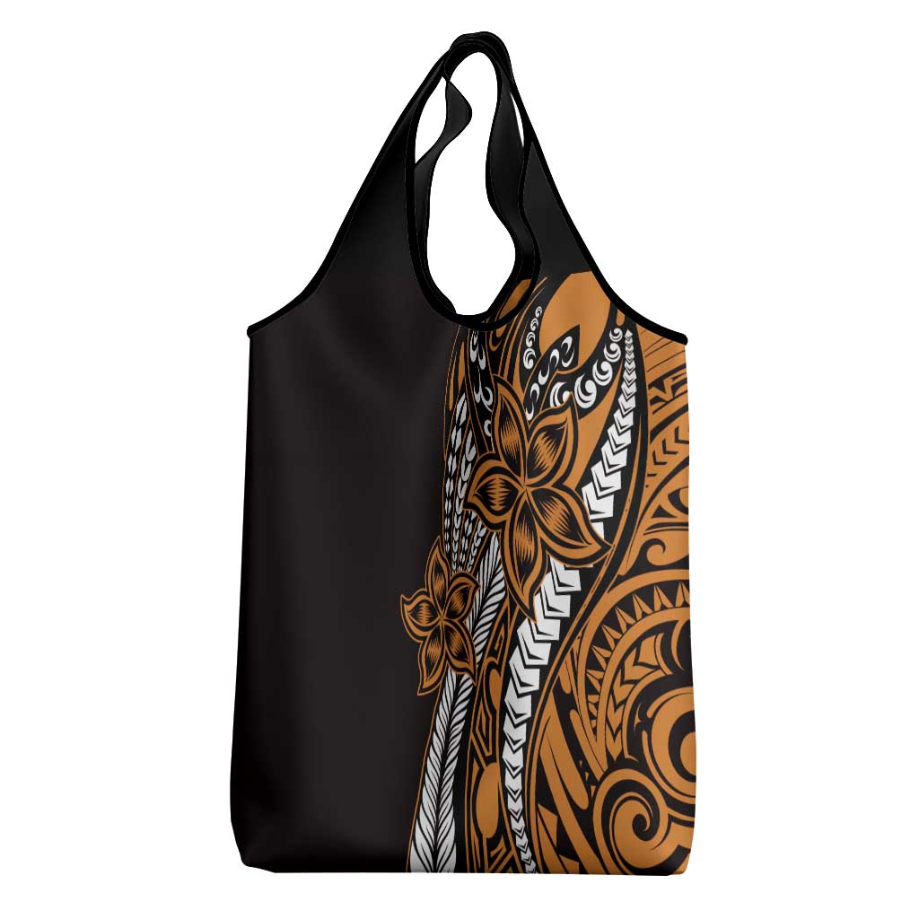 Polynesian Plumeria Floral Tattoo Pattern Grocery Bag Gold Style LT9 - Polynesian Pride