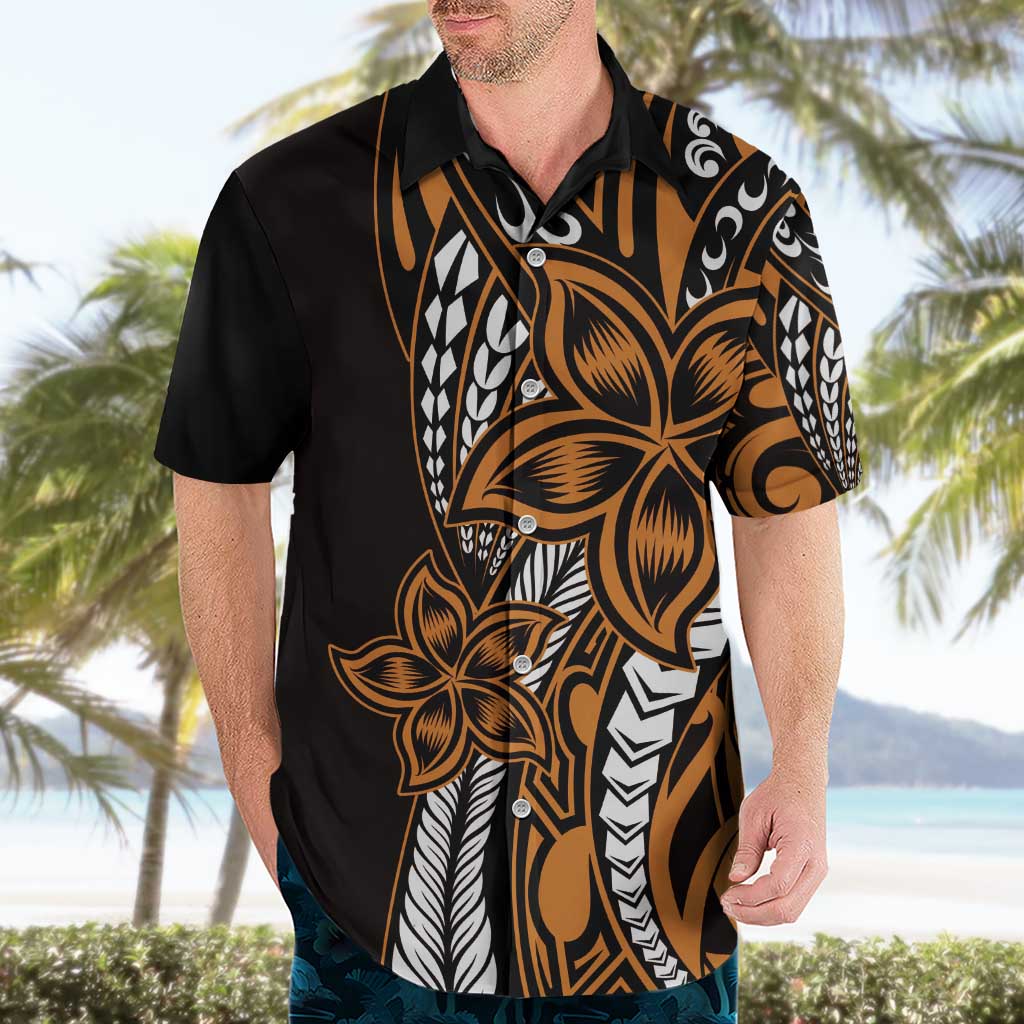 Polynesian Plumeria Floral Tattoo Pattern Hawaiian Shirt Gold Style LT9 - Polynesian Pride