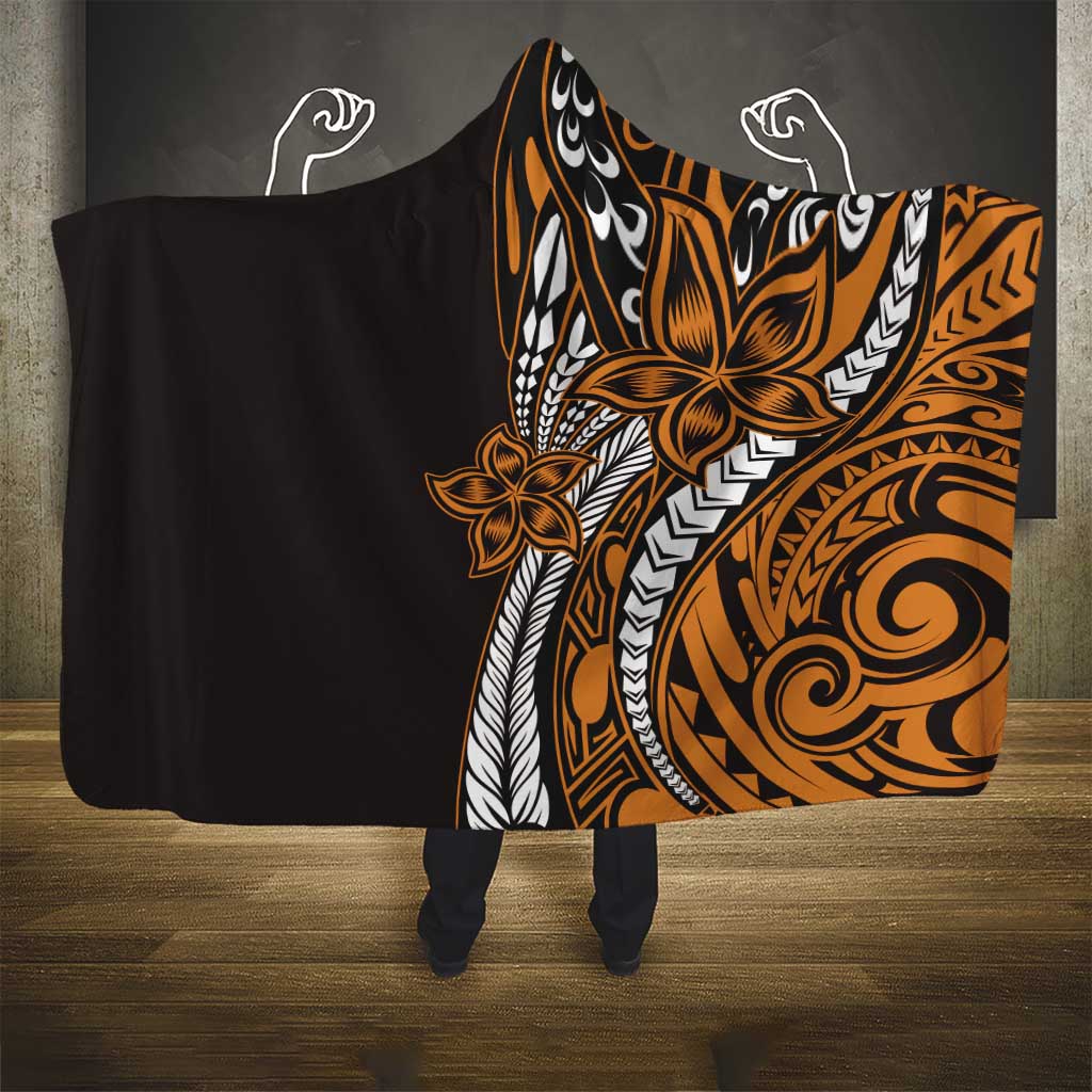 Polynesian Plumeria Floral Tattoo Pattern Hooded Blanket Gold Style LT9 - Polynesian Pride
