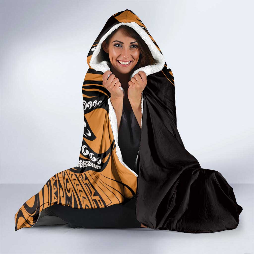 Polynesian Plumeria Floral Tattoo Pattern Hooded Blanket Gold Style LT9 - Polynesian Pride