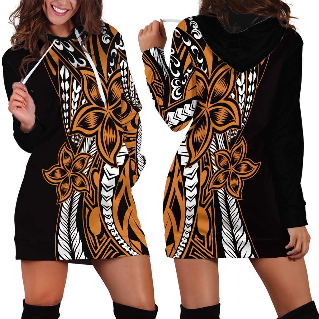 Polynesian Plumeria Floral Tattoo Pattern Hoodie Dress Gold Style LT9 - Polynesian Pride