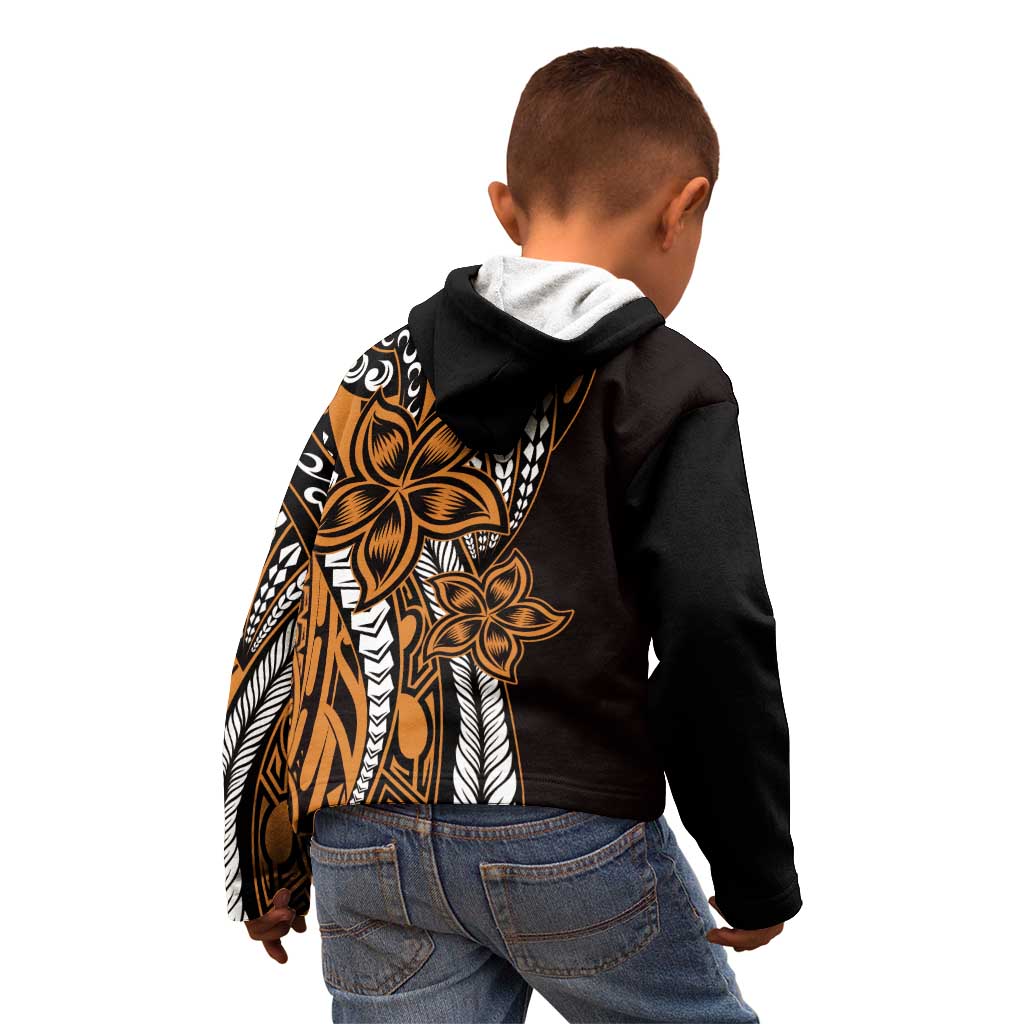 Polynesian Plumeria Floral Tattoo Pattern Kid Hoodie Gold Style