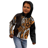 Polynesian Plumeria Floral Tattoo Pattern Kid Hoodie Gold Style