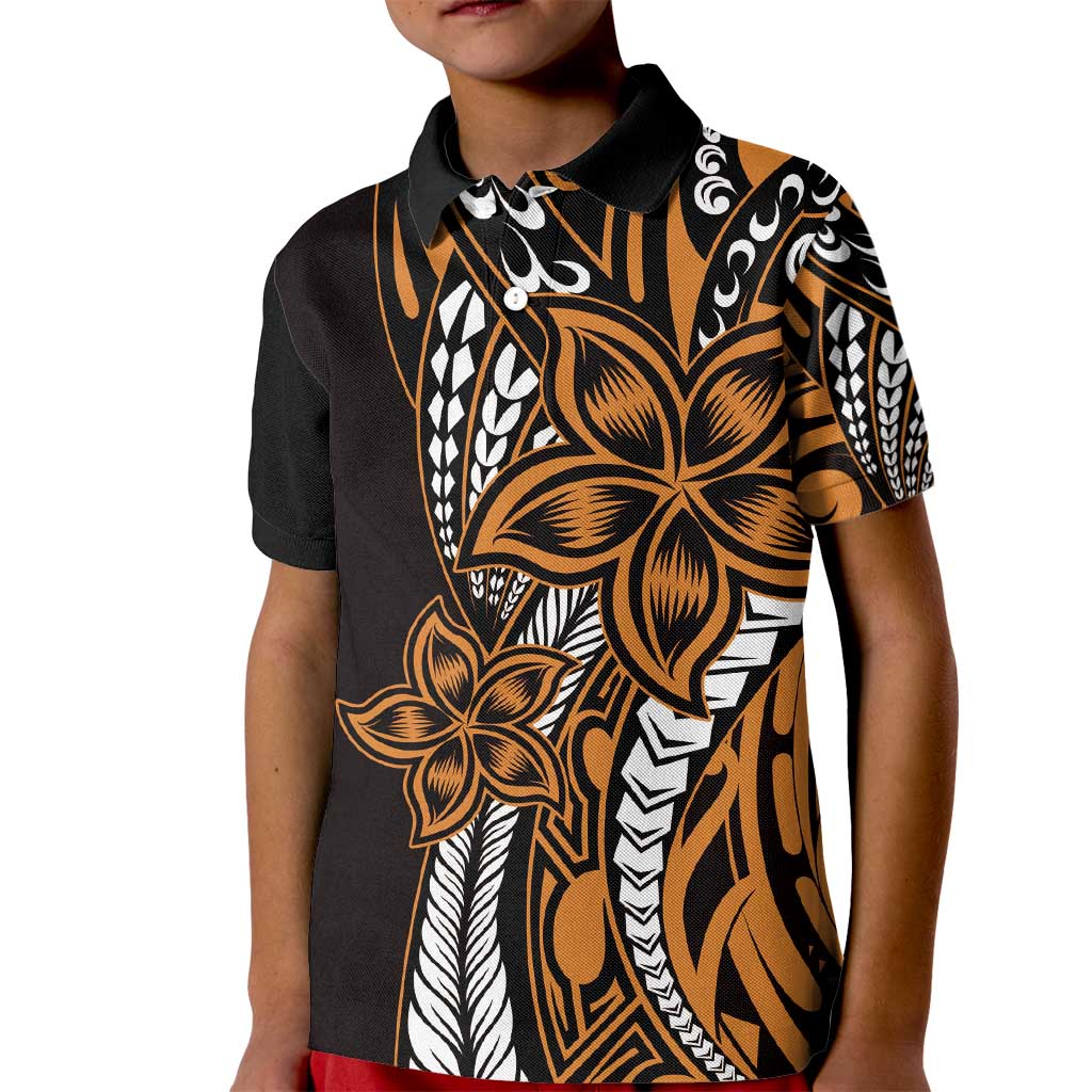 Polynesian Plumeria Floral Tattoo Pattern Kid Polo Shirt Gold Style