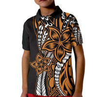 Polynesian Plumeria Floral Tattoo Pattern Kid Polo Shirt Gold Style