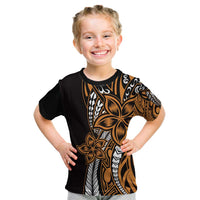 Polynesian Plumeria Floral Tattoo Pattern Kid T Shirt Gold Style
