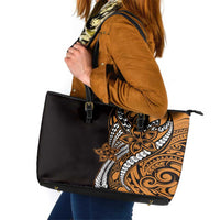 Polynesian Plumeria Floral Tattoo Pattern Leather Tote Bag Gold Style LT9 Gold - Polynesian Pride