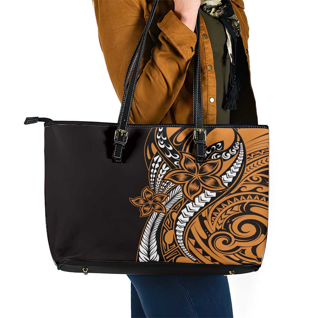 Polynesian Plumeria Floral Tattoo Pattern Leather Tote Bag Gold Style LT9 - Polynesian Pride