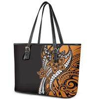 Polynesian Plumeria Floral Tattoo Pattern Leather Tote Bag Gold Style LT9 - Polynesian Pride