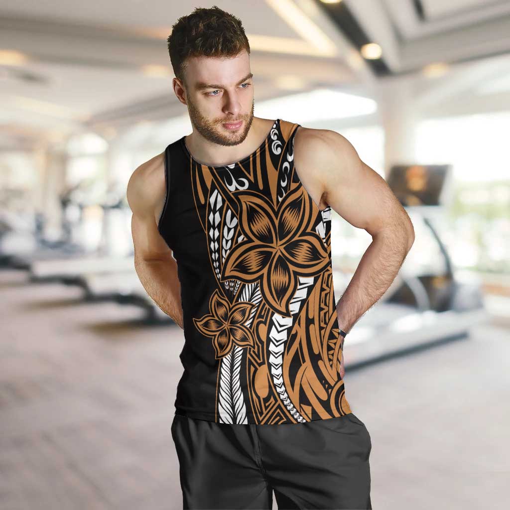 Polynesian Plumeria Floral Tattoo Pattern Men Tank Top Gold Style