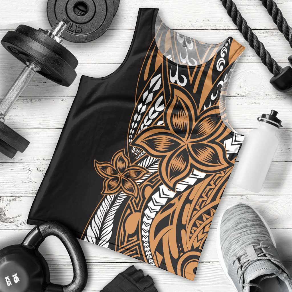 Polynesian Plumeria Floral Tattoo Pattern Men Tank Top Gold Style LT9 - Polynesian Pride