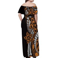 Polynesian Plumeria Floral Tattoo Pattern Off Shoulder Maxi Dress Gold Style LT9 - Polynesian Pride