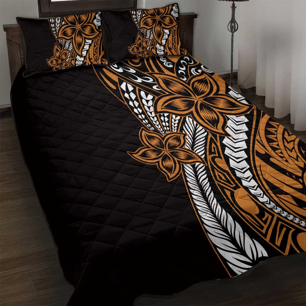 Polynesian Plumeria Floral Tattoo Pattern Quilt Bed Set Gold Style LT9 Gold - Polynesian Pride