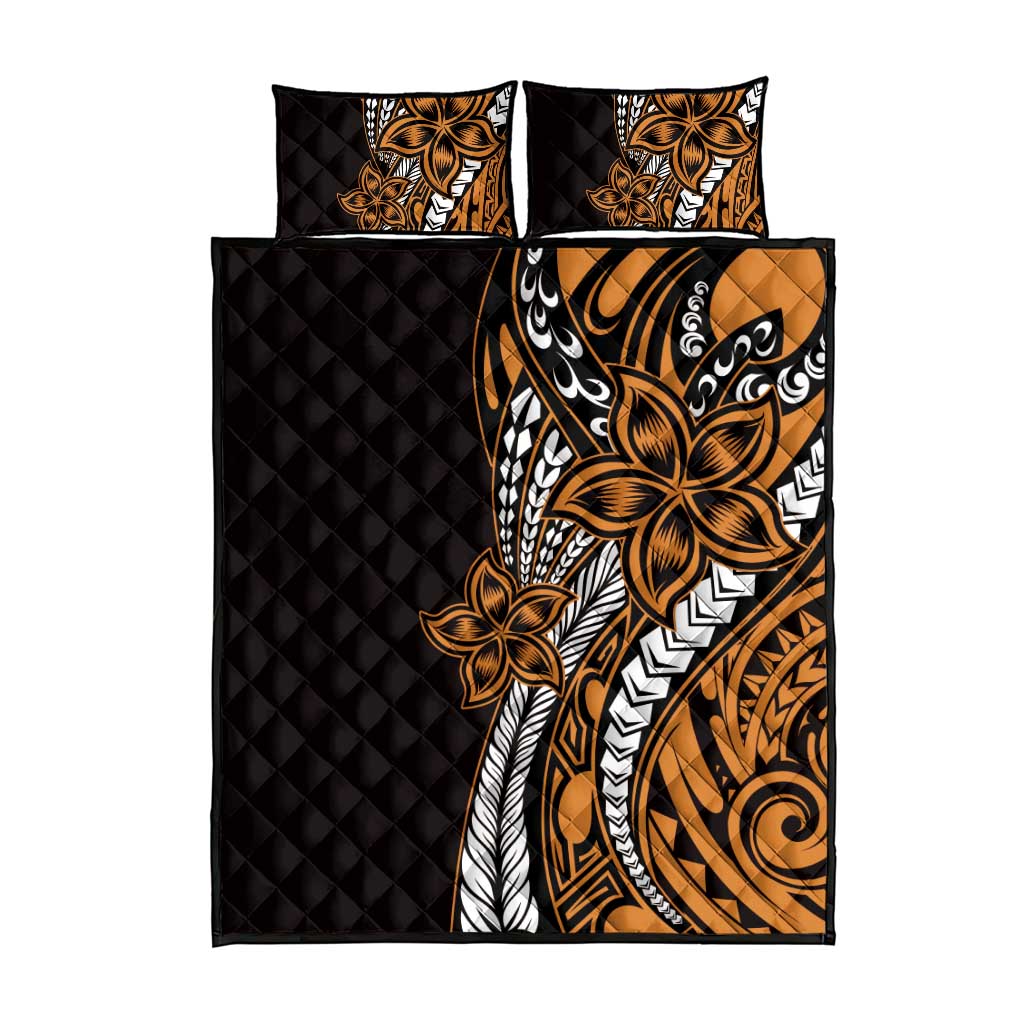 Polynesian Plumeria Floral Tattoo Pattern Quilt Bed Set Gold Style LT9 - Polynesian Pride