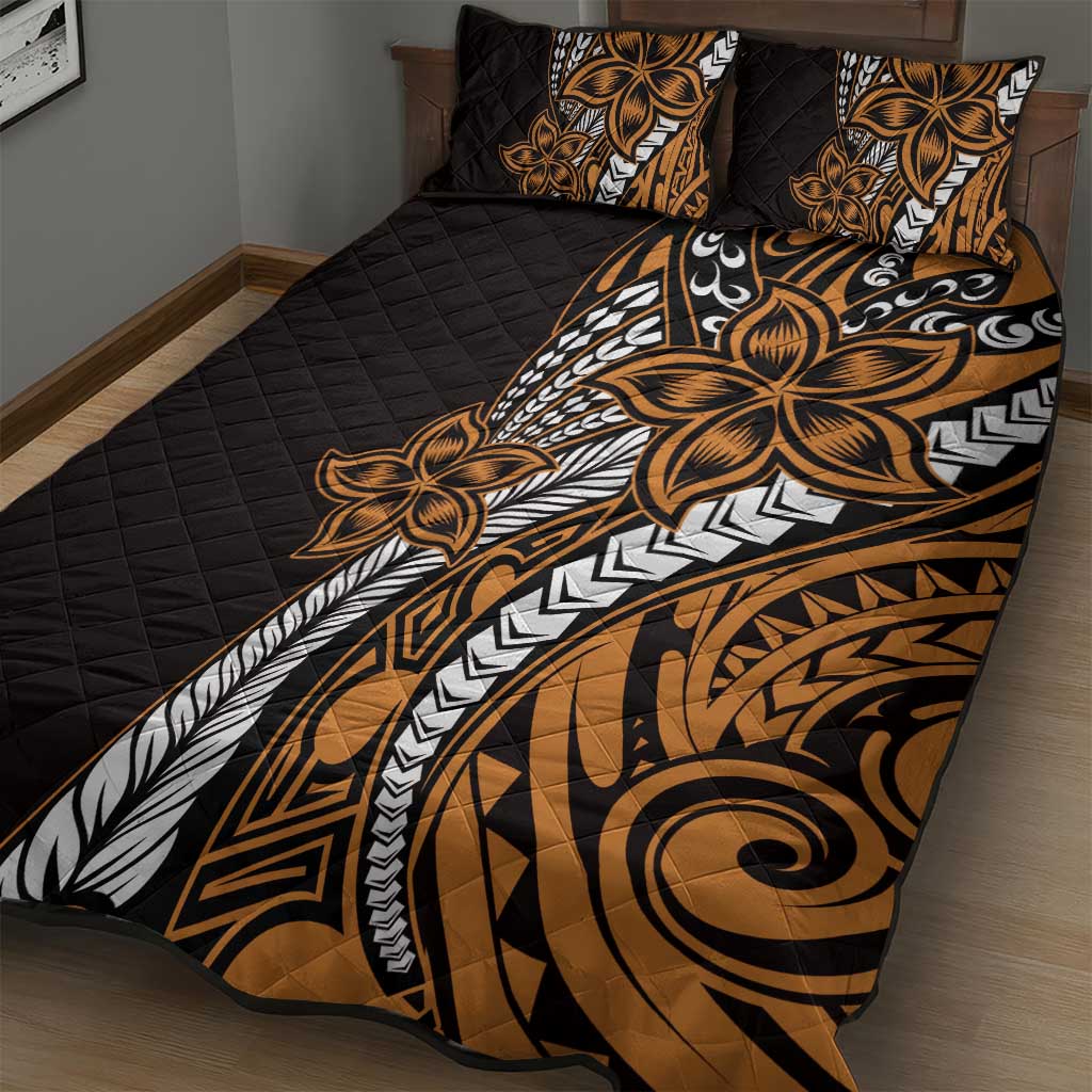 Polynesian Plumeria Floral Tattoo Pattern Quilt Bed Set Gold Style LT9 - Polynesian Pride