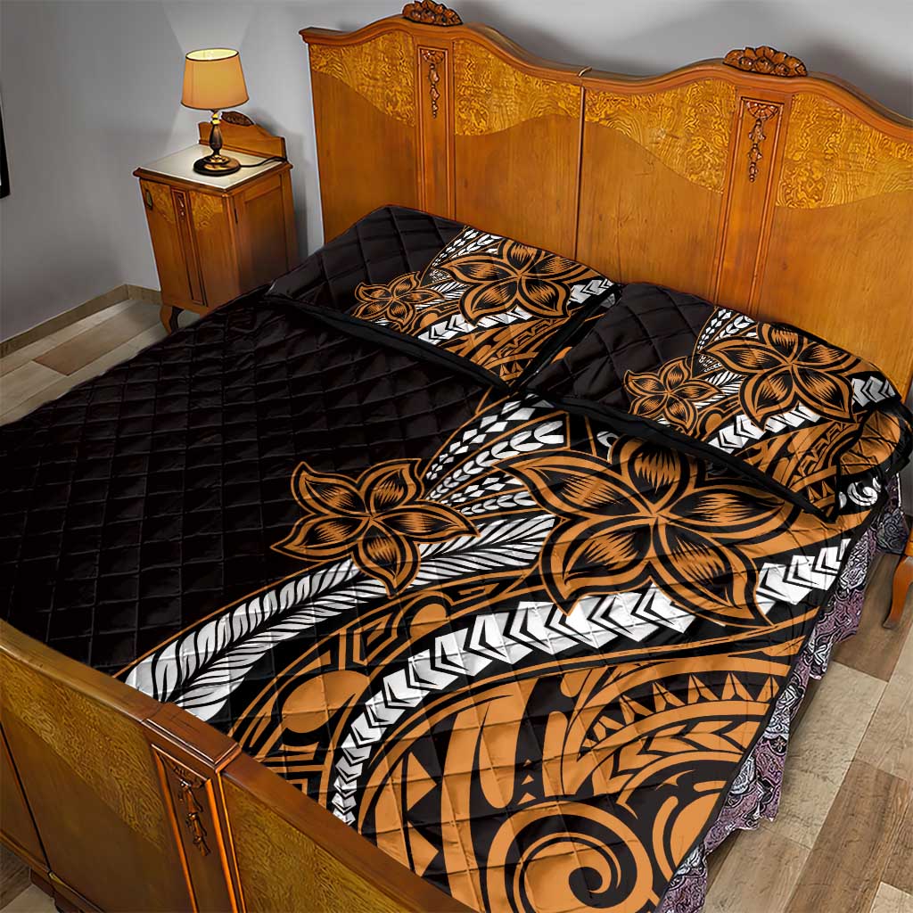 Polynesian Plumeria Floral Tattoo Pattern Quilt Bed Set Gold Style LT9 - Polynesian Pride