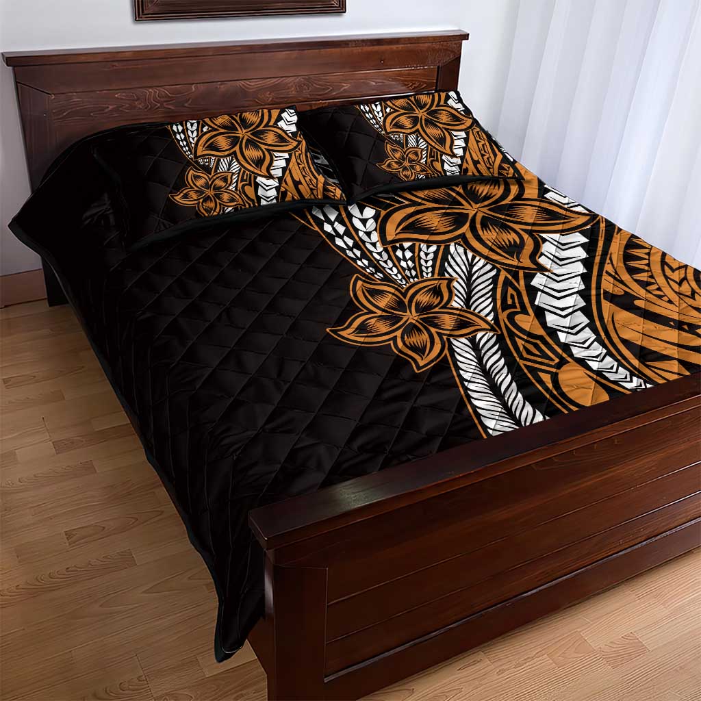 Polynesian Plumeria Floral Tattoo Pattern Quilt Bed Set Gold Style LT9 - Polynesian Pride