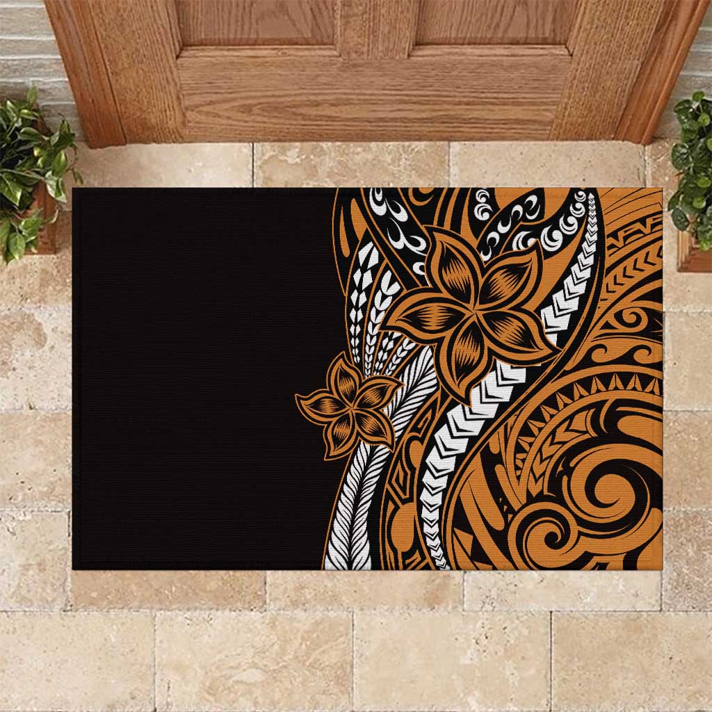 Polynesian Plumeria Floral Tattoo Pattern Rubber Doormat Gold Style LT9 Gold - Polynesian Pride