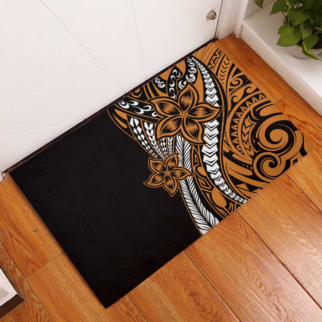 Polynesian Plumeria Floral Tattoo Pattern Rubber Doormat Gold Style LT9 - Polynesian Pride