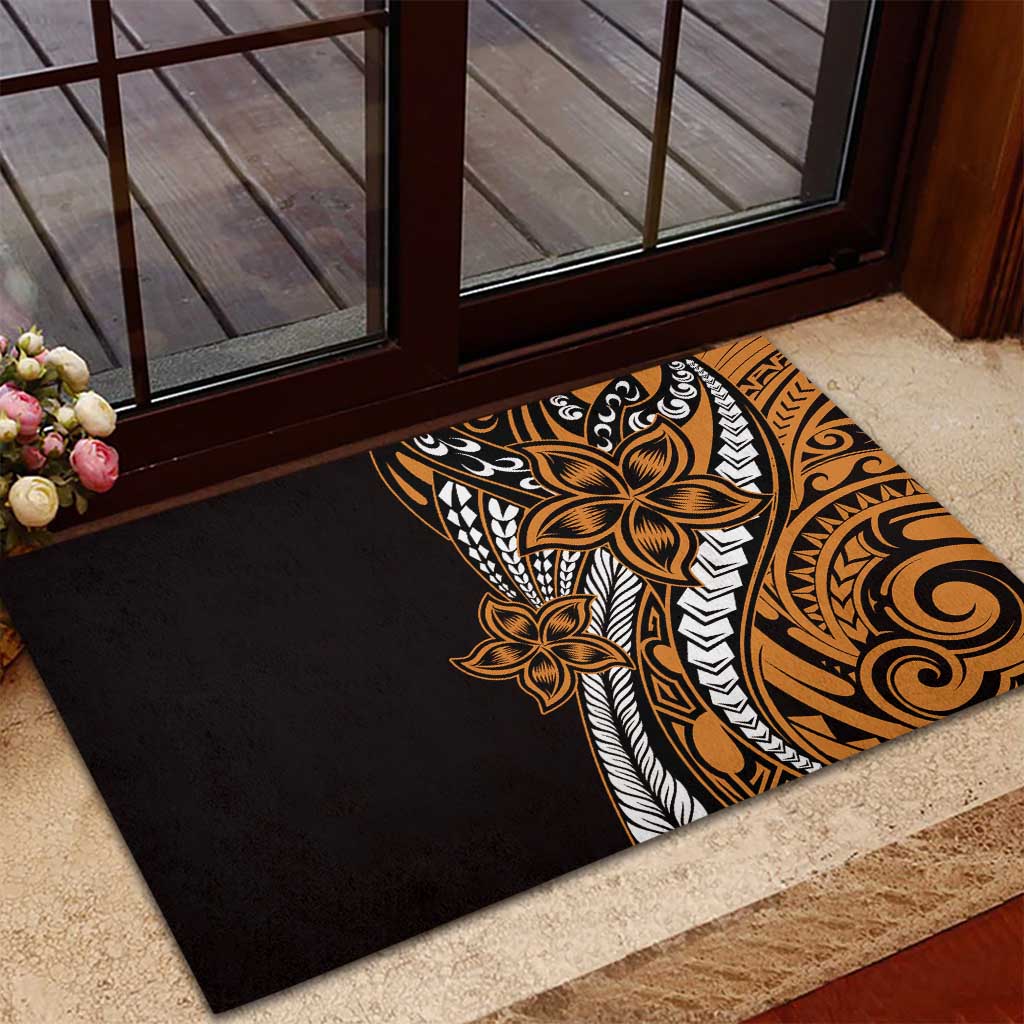 Polynesian Plumeria Floral Tattoo Pattern Rubber Doormat Gold Style LT9 - Polynesian Pride