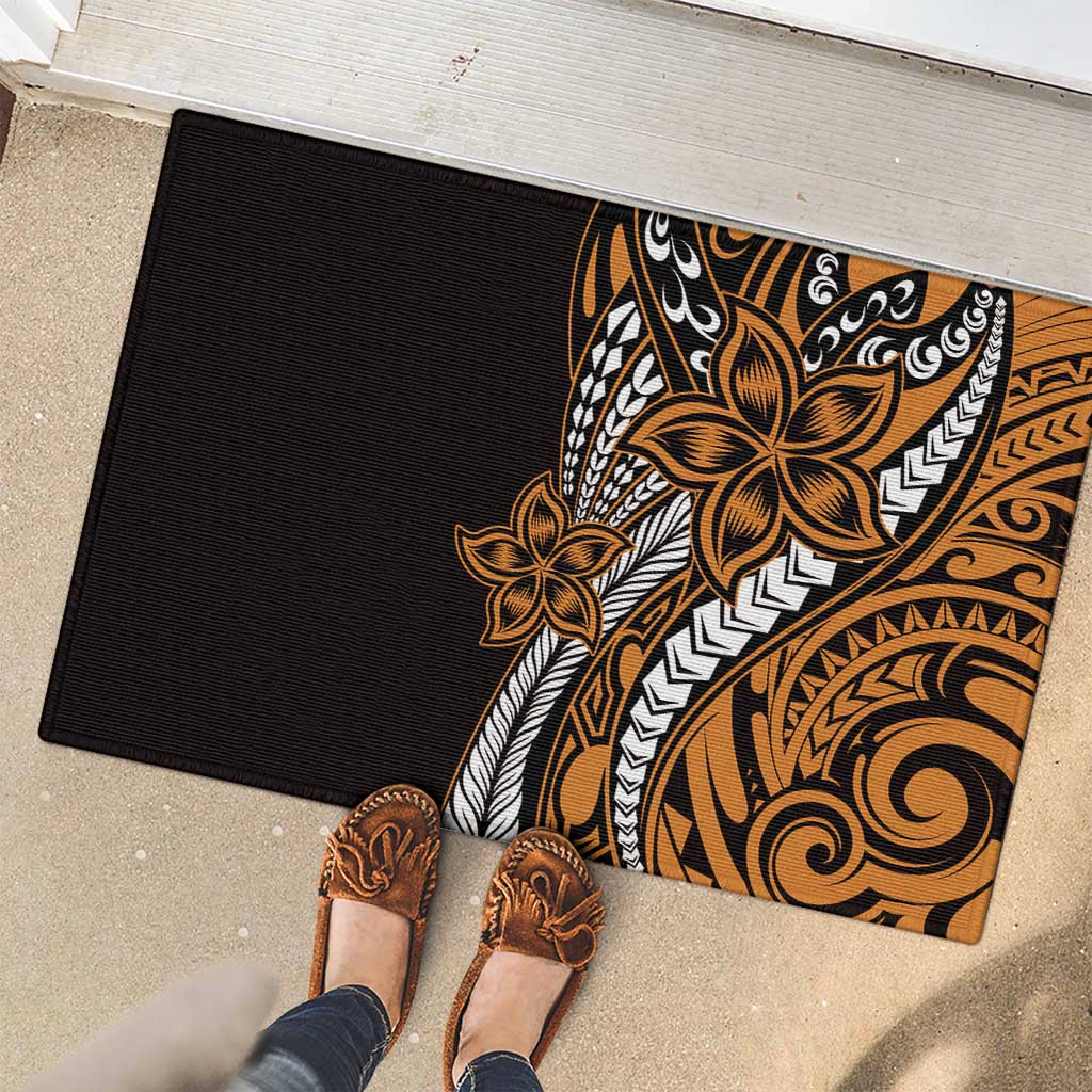 Polynesian Plumeria Floral Tattoo Pattern Rubber Doormat Gold Style LT9 - Polynesian Pride