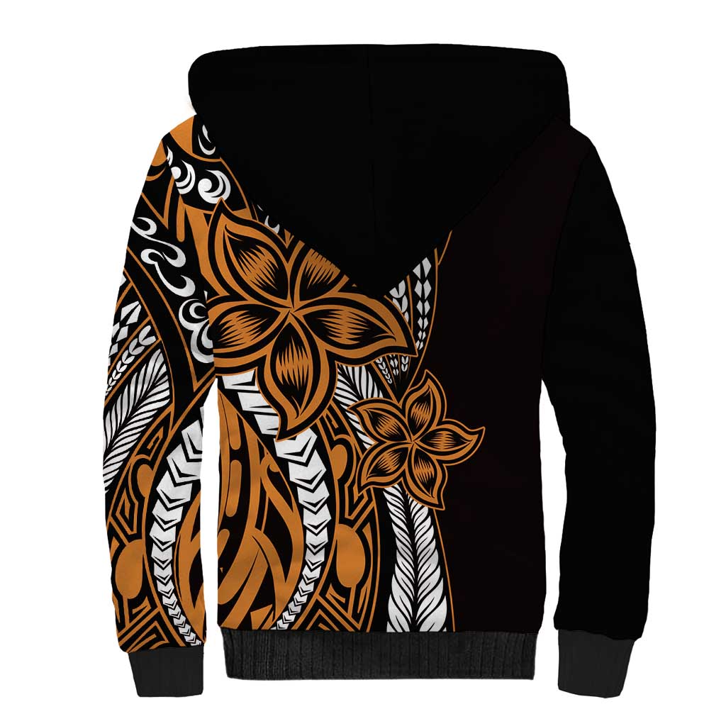 Polynesian Plumeria Floral Tattoo Pattern Sherpa Hoodie Gold Style LT9 - Polynesian Pride