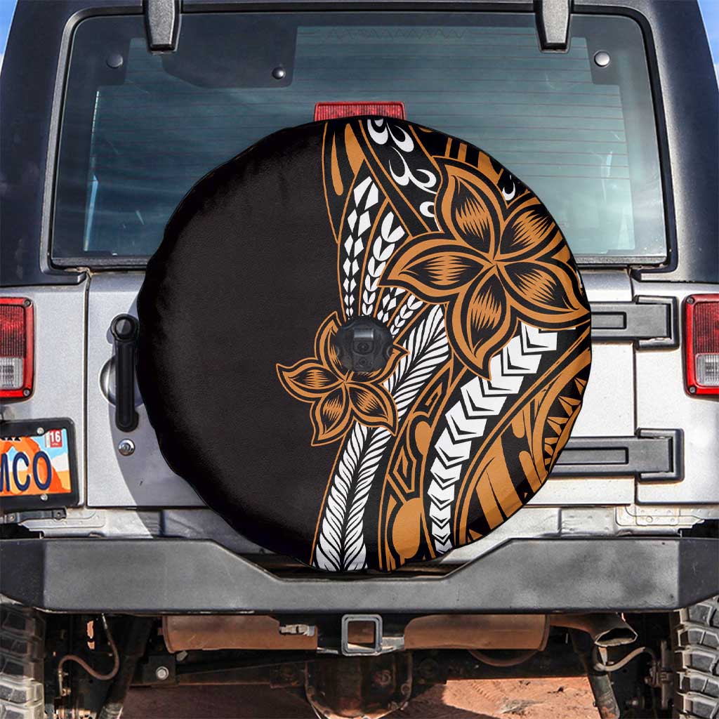 Polynesian Plumeria Floral Tattoo Pattern Spare Tire Cover Gold Style LT9 Gold - Polynesian Pride