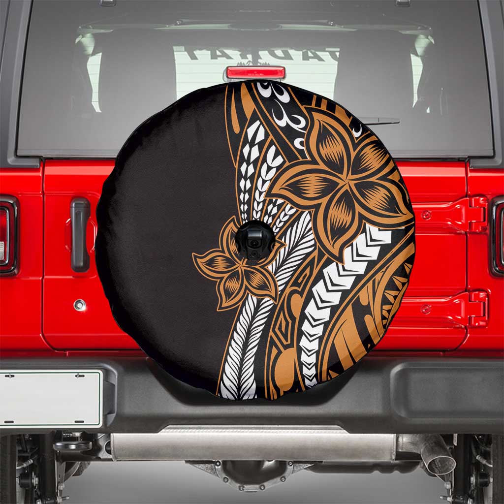 Polynesian Plumeria Floral Tattoo Pattern Spare Tire Cover Gold Style