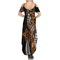 Polynesian Plumeria Floral Tattoo Pattern Summer Maxi Dress Gold Style LT9 - Polynesian Pride