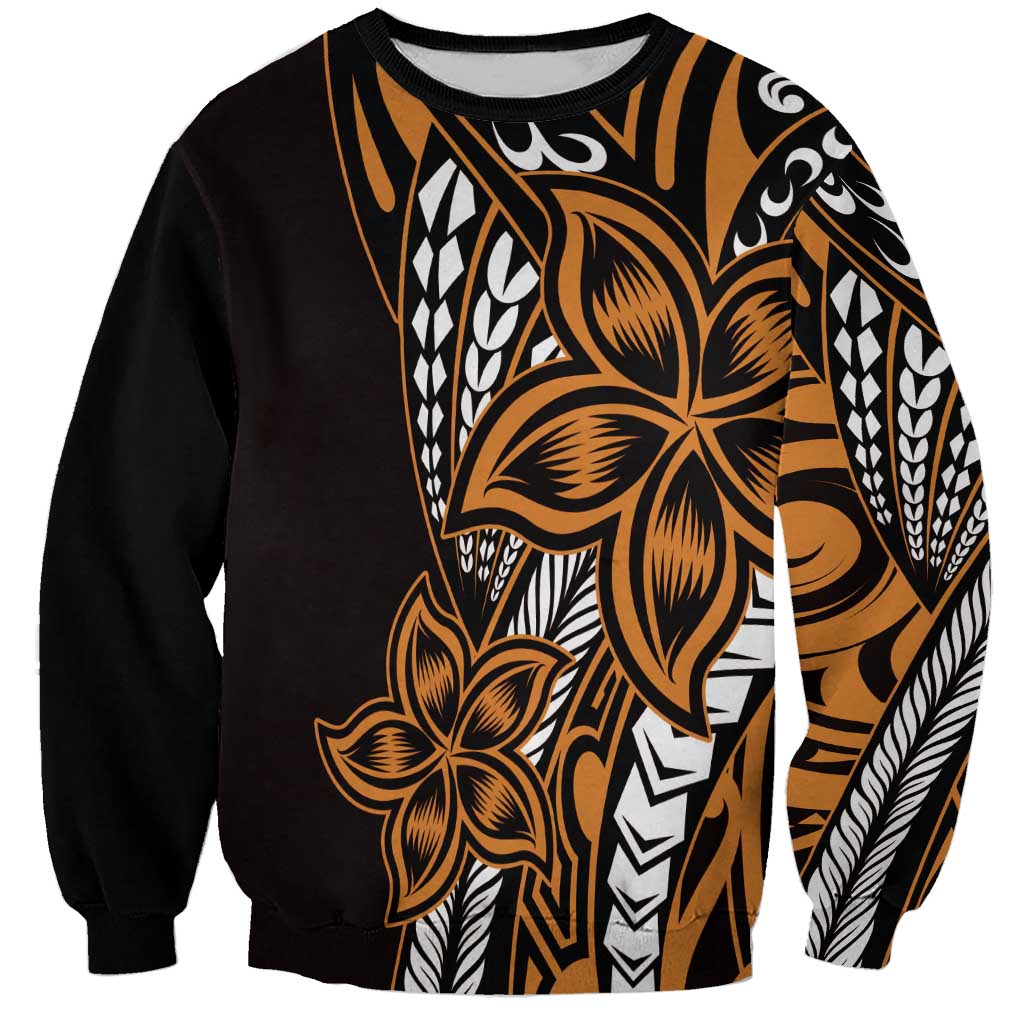Polynesian Plumeria Floral Tattoo Pattern Sweatshirt Gold Style LT9 Unisex Gold - Polynesian Pride