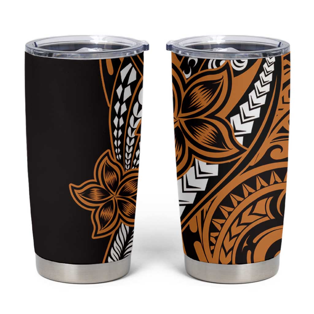 Polynesian Plumeria Floral Tattoo Pattern Tumbler Cup Gold Style