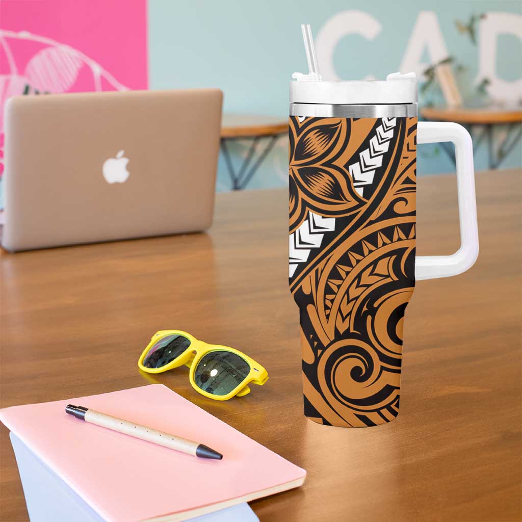 Polynesian Plumeria Floral Tattoo Pattern Tumbler With Handle Gold Style LT9 - Polynesian Pride