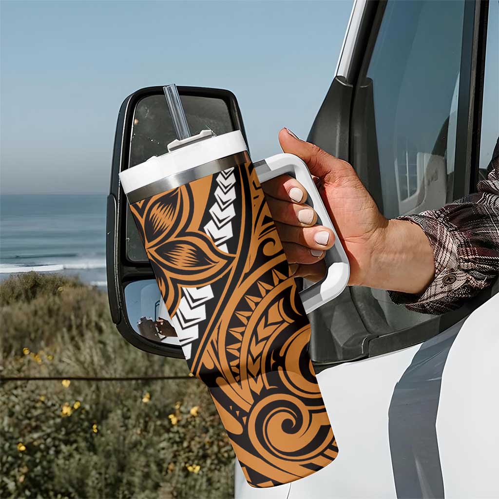Polynesian Plumeria Floral Tattoo Pattern Tumbler With Handle Gold Style LT9 - Polynesian Pride