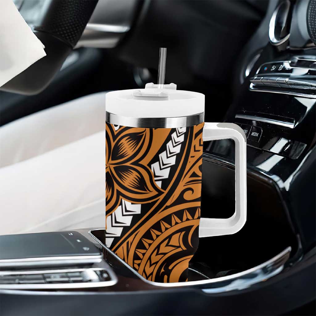 Polynesian Plumeria Floral Tattoo Pattern Tumbler With Handle Gold Style LT9 - Polynesian Pride
