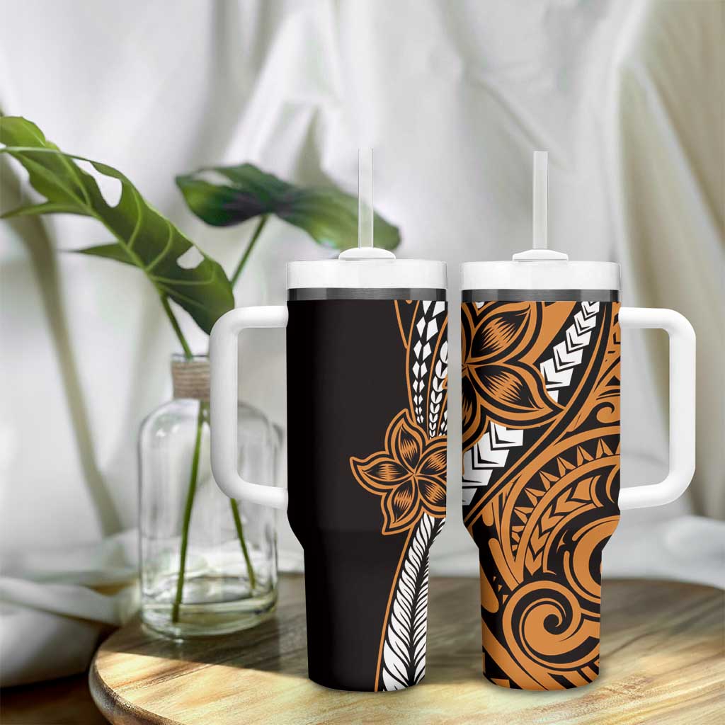 Polynesian Plumeria Floral Tattoo Pattern Tumbler With Handle Gold Style LT9 - Polynesian Pride