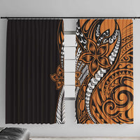 Polynesian Plumeria Floral Tattoo Pattern Window Curtain Gold Style LT9 With Hooks Gold - Polynesian Pride