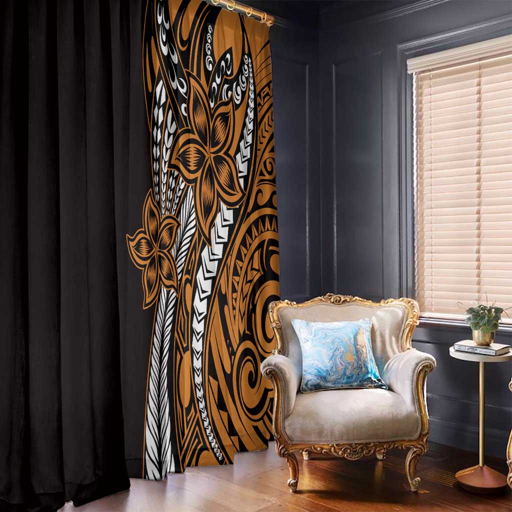 Polynesian Plumeria Floral Tattoo Pattern Window Curtain Gold Style LT9 - Polynesian Pride
