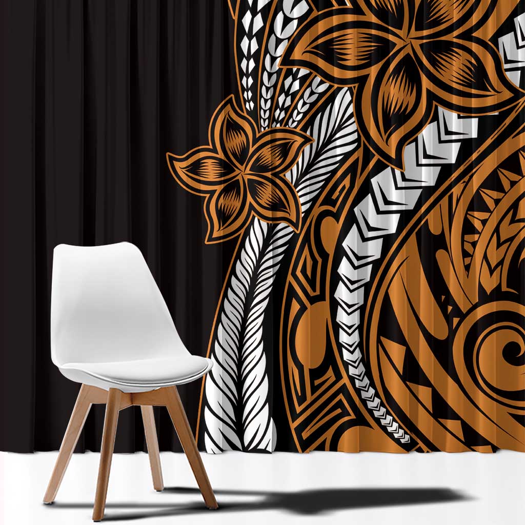 Polynesian Plumeria Floral Tattoo Pattern Window Curtain Gold Style LT9 - Polynesian Pride