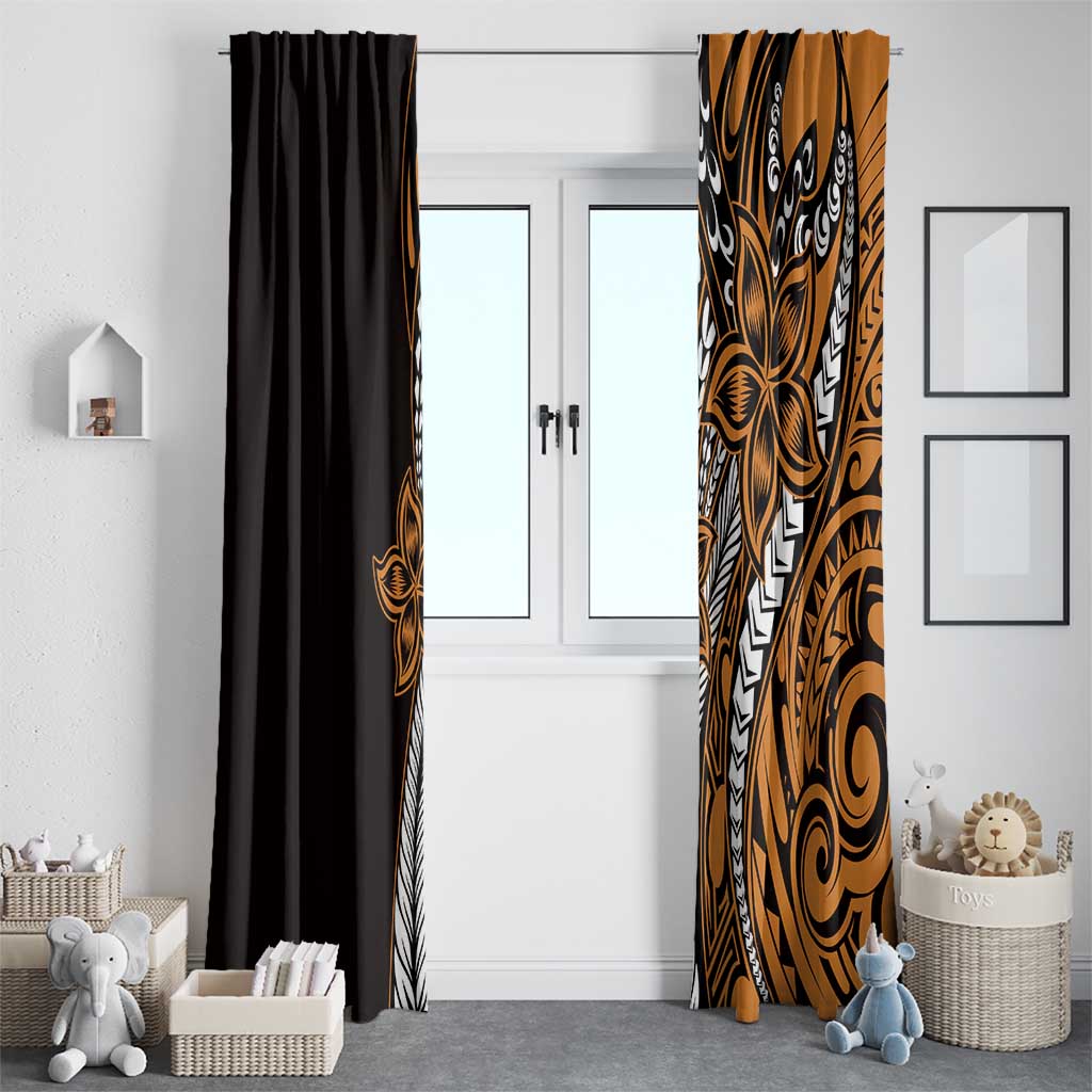 Polynesian Plumeria Floral Tattoo Pattern Window Curtain Gold Style LT9 - Polynesian Pride