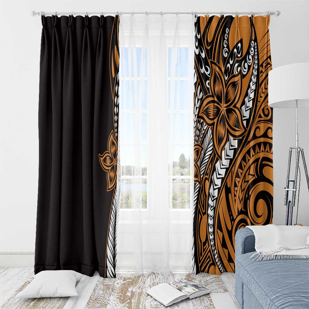 Polynesian Plumeria Floral Tattoo Pattern Window Curtain Gold Style LT9 - Polynesian Pride