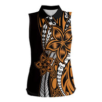 Polynesian Plumeria Floral Tattoo Pattern Women Sleeveless Polo Shirt Gold Style