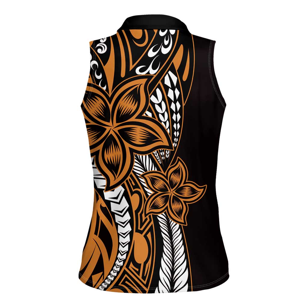 Polynesian Plumeria Floral Tattoo Pattern Women Sleeveless Polo Shirt Gold Style