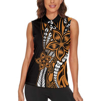 Polynesian Plumeria Floral Tattoo Pattern Women Sleeveless Polo Shirt Gold Style