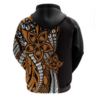 Polynesian Plumeria Floral Tattoo Pattern Zip Hoodie Gold Style