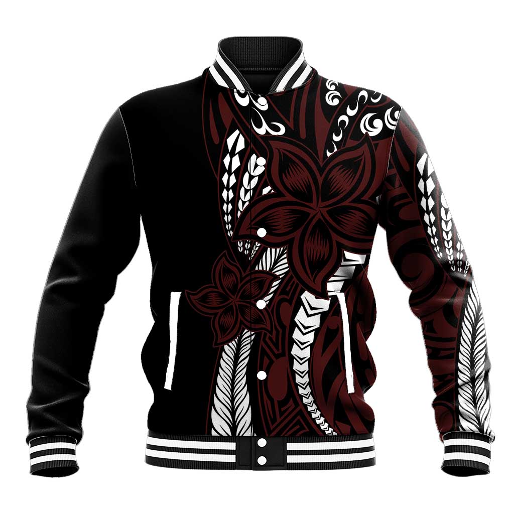 Polynesian Plumeria Floral Tattoo Pattern Baseball Jacket Oxblood Style LT9 Unisex Oxblood - Polynesian Pride