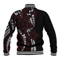 Polynesian Plumeria Floral Tattoo Pattern Baseball Jacket Oxblood Style