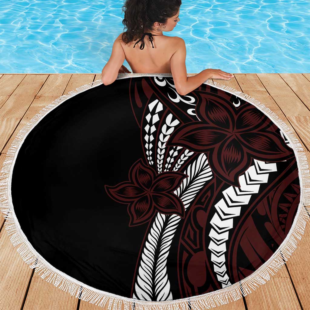 Polynesian Plumeria Floral Tattoo Pattern Beach Blanket Oxblood Style LT9 - Polynesian Pride