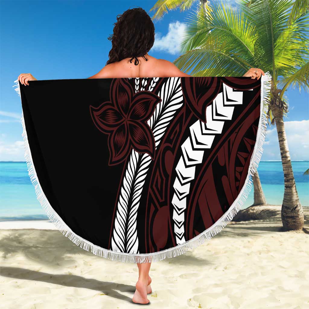 Polynesian Plumeria Floral Tattoo Pattern Beach Blanket Oxblood Style LT9 - Polynesian Pride
