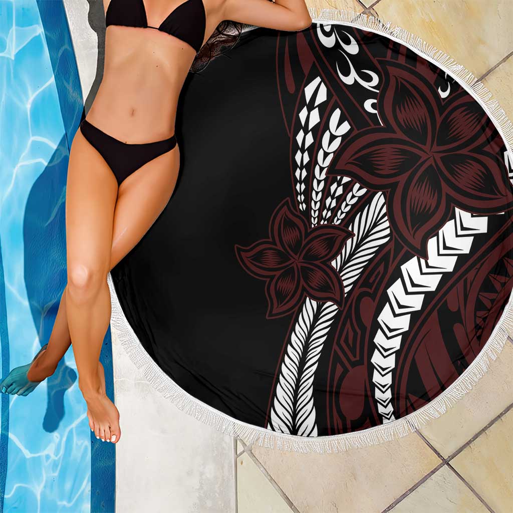 Polynesian Plumeria Floral Tattoo Pattern Beach Blanket Oxblood Style LT9 - Polynesian Pride