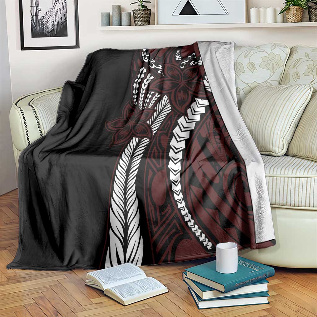 Polynesian Plumeria Floral Tattoo Pattern Blanket Oxblood Style